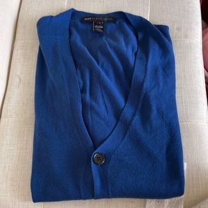 Elegant Royal Blue men’s cardigan with black and cream details!